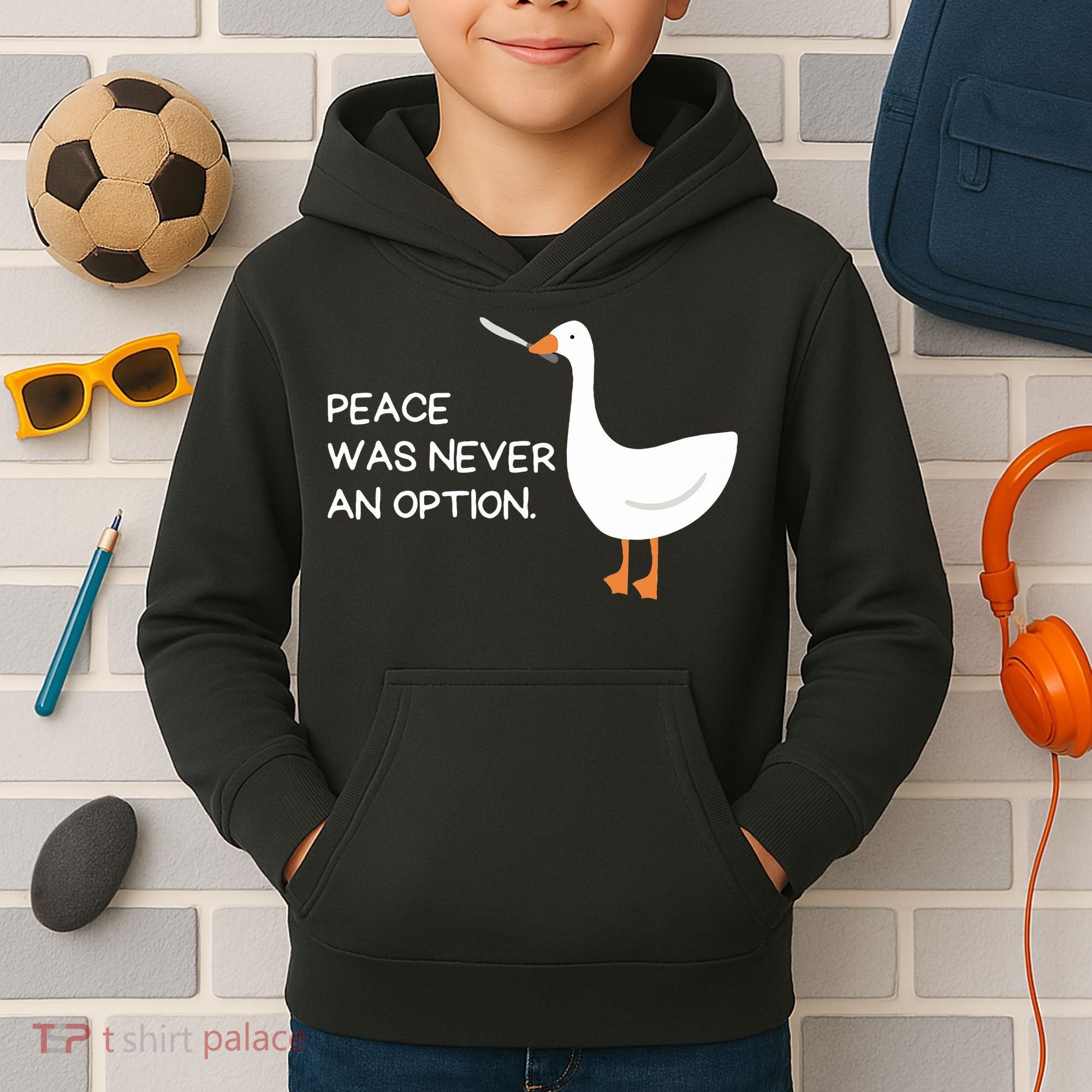 Peace Was Never An Option Angry Goose With Knife Kids Hoodie