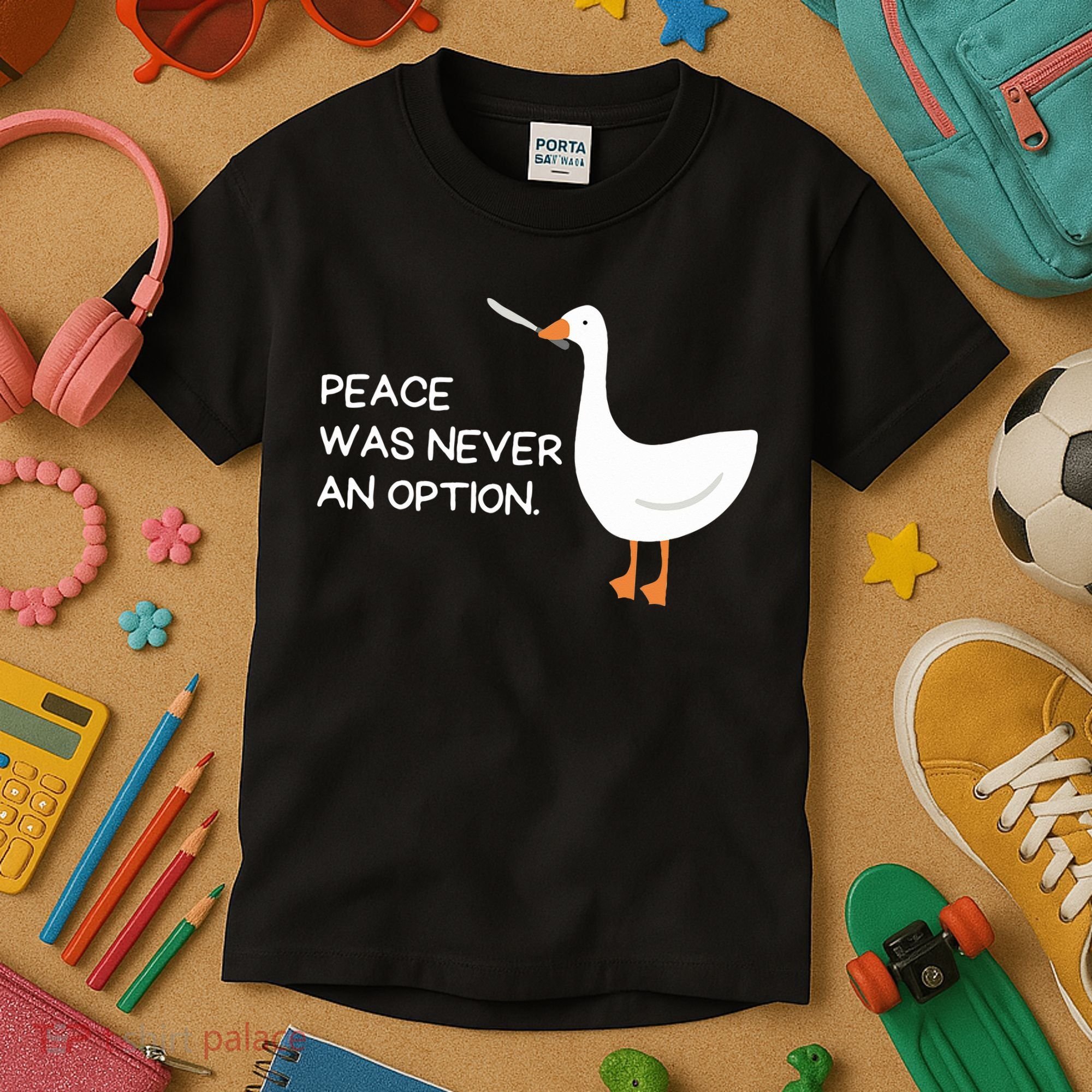 Peace Was Never An Option Angry Goose With Knife Kids T-Shirt