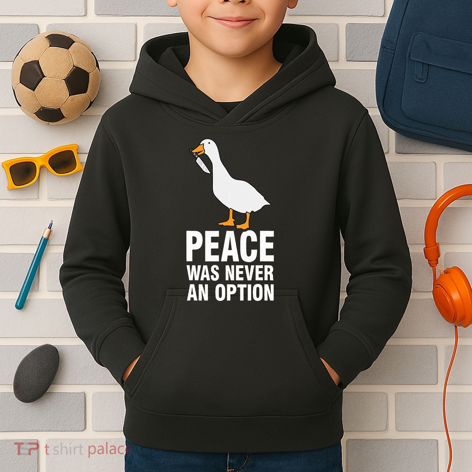Peace Was Never An Option Geese Meme Kids Hoodie