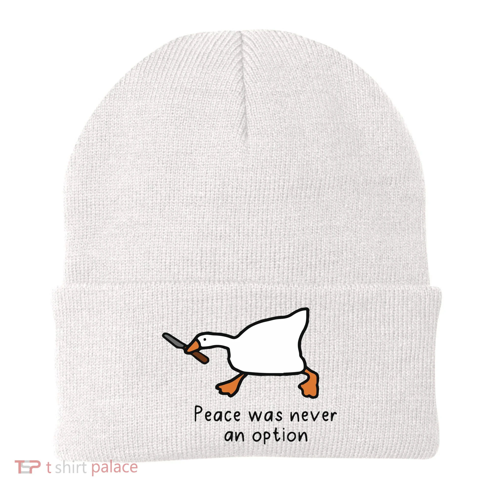 Peace Was Never An Option Funny Goose Beanie
