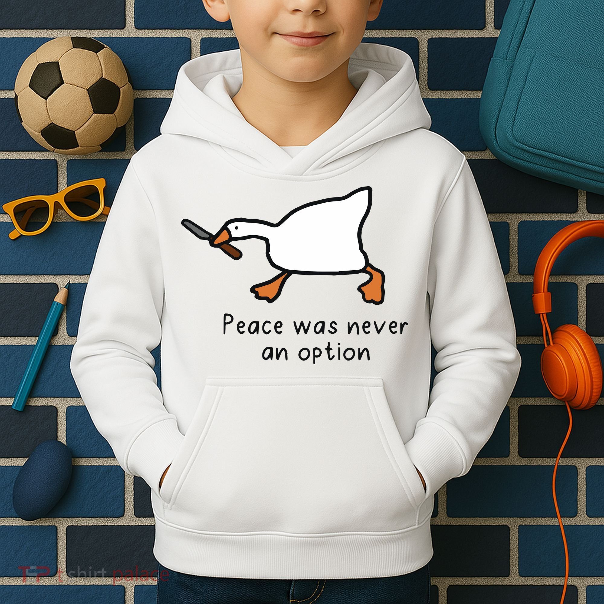 Peace Was Never An Option Funny Goose Kids Hoodie