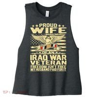 Proud Wife Of An Iraq Veteran Military Veterans Spouse Gift Women's Racerback Cropped Tank thumb 0