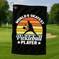 Pickleball World's Okayest Pickleball Player Funny Pickleball Golf Towel thumb 1