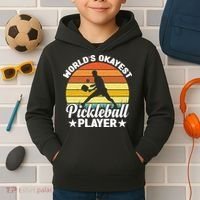 Pickleball World's Okayest Pickleball Player Funny Pickleball Kids Hoodie thumb 2