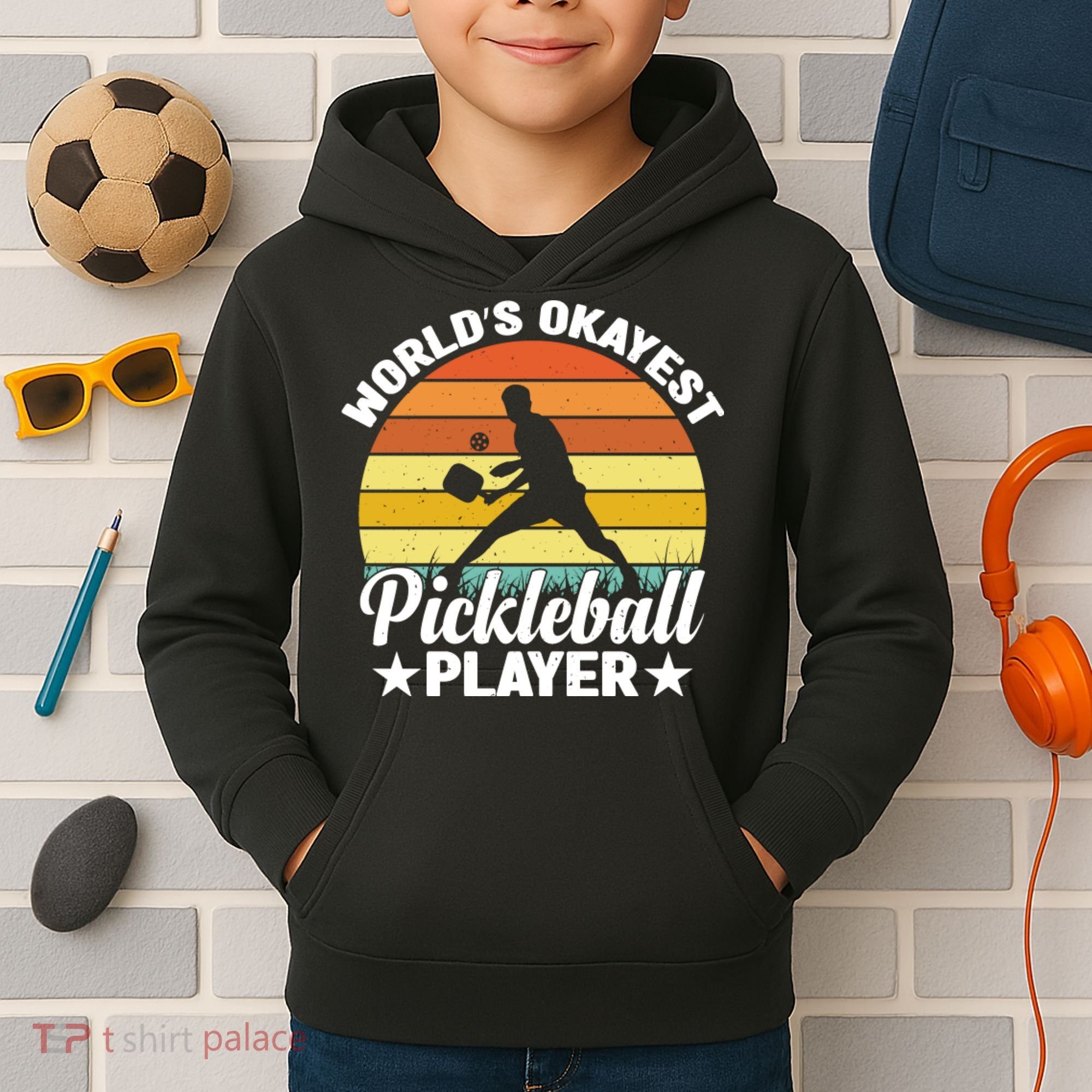 Pickleball World's Okayest Pickleball Player Funny Pickleball Kids Hoodie