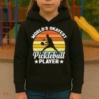 Pickleball World's Okayest Pickleball Player Funny Pickleball Kids Hoodie thumb 3