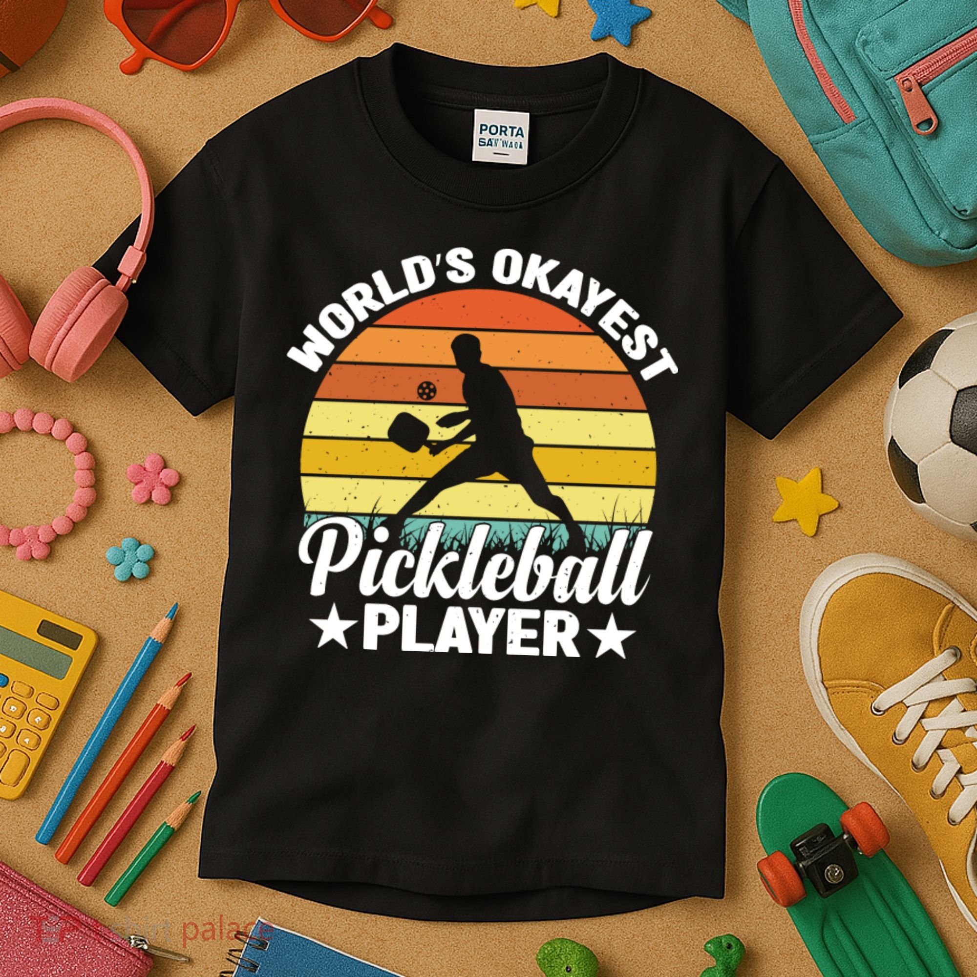 Pickleball World's Okayest Pickleball Player Funny Pickleball Kids T-Shirt