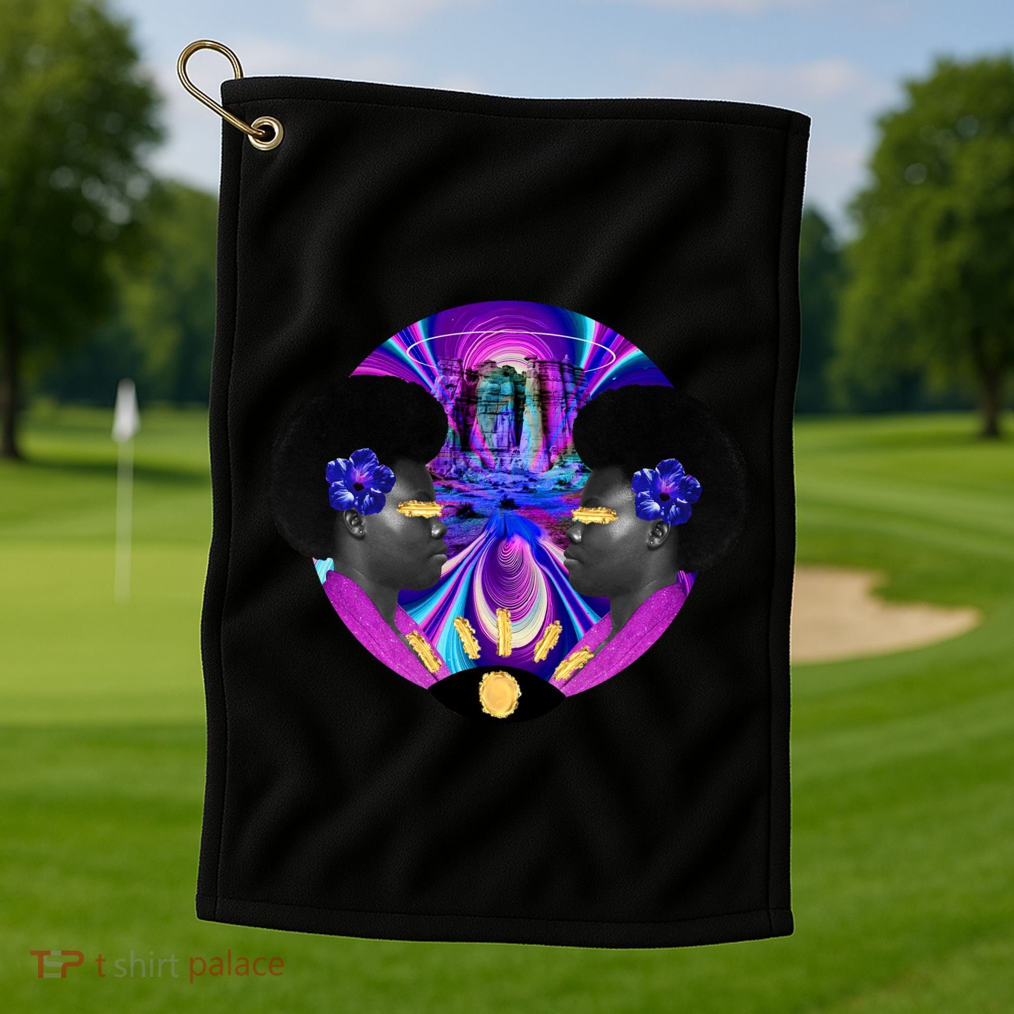 Psychedelic Woman Photographic Collage Golf Towel