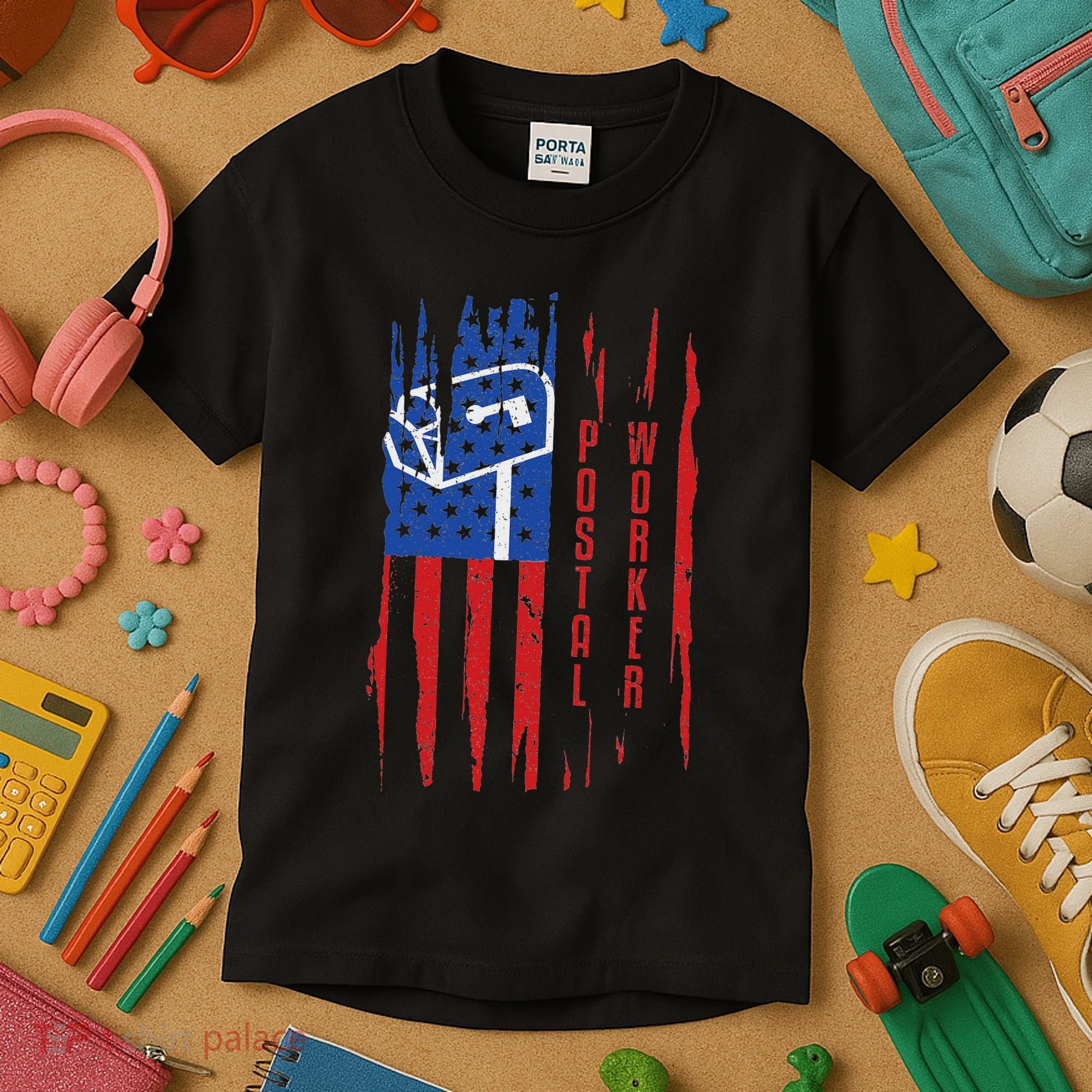 Postal Worker Patriotic Us Post Mail Carrier Man Women Kids T-Shirt