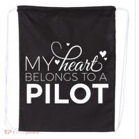 Pilot Wife Shirts My Heart Belongs To A Pilot Pilot Gift Drawstring Bag thumb 0