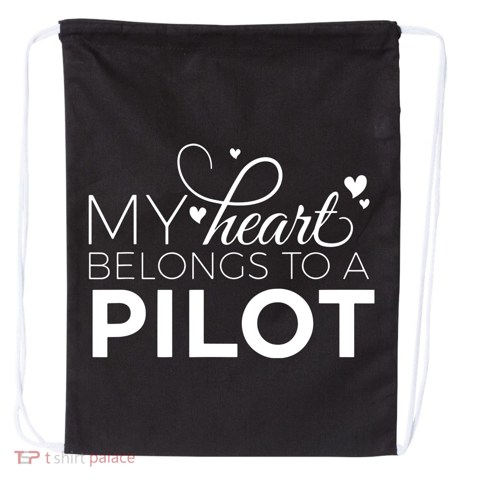 Pilot Wife Shirts My Heart Belongs To A Pilot Pilot Gift Drawstring Bag