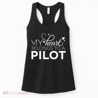 Pilot Wife Shirts My Heart Belongs To A Pilot Pilot Gift Women's Tank Top thumb 0