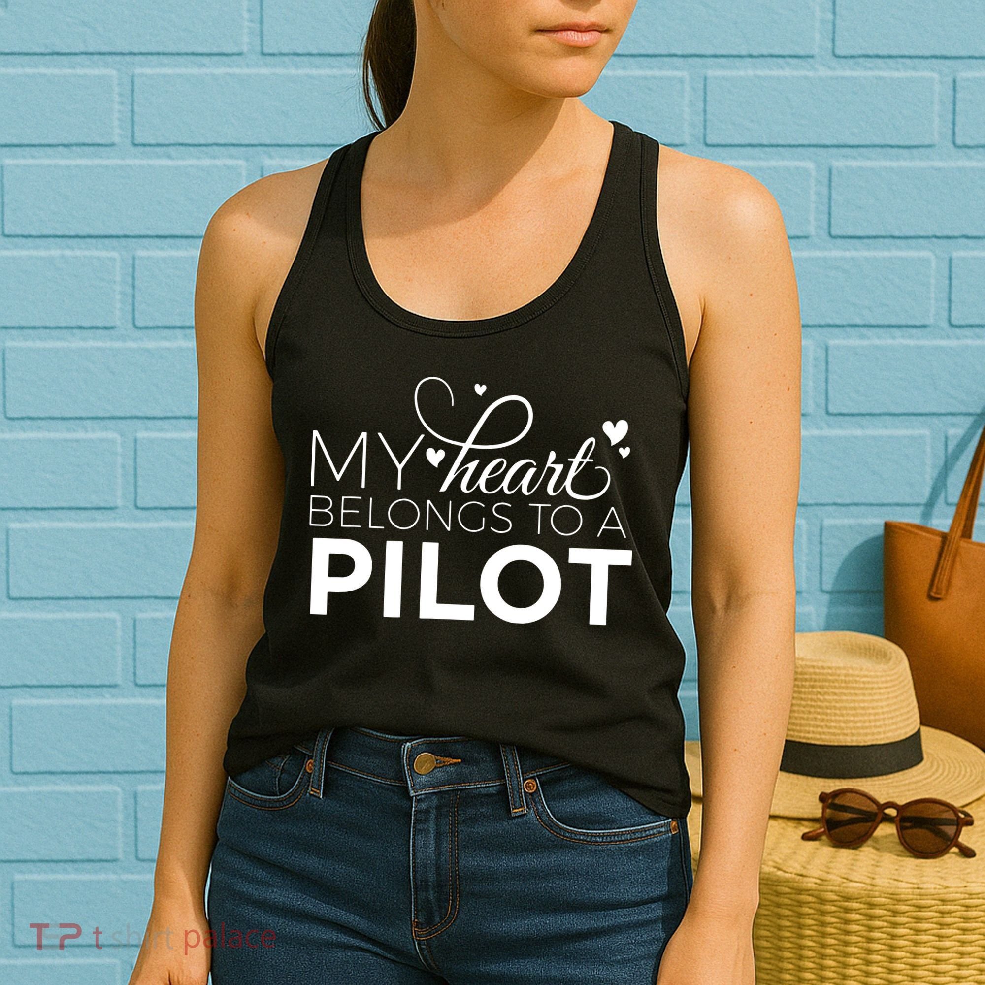 Pilot Wife Shirts My Heart Belongs To A Pilot Pilot Gift Women's Tank Top