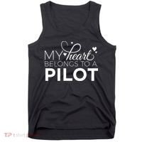Pilot Wife Shirts My Heart Belongs To A Pilot Pilot Gift Tank Top thumb 0