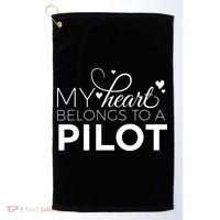 Pilot Wife Shirts My Heart Belongs To A Pilot Pilot Gift Golf Towel thumb 0