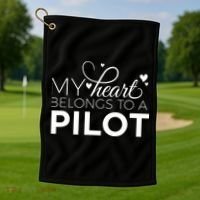 Pilot Wife Shirts My Heart Belongs To A Pilot Pilot Gift Golf Towel thumb 1