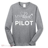 Pilot Wife Shirts My Heart Belongs To A Pilot Pilot Gift Long Sleeve Shirt thumb 0