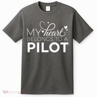 Pilot Wife Shirts My Heart Belongs To A Pilot Pilot Gift T-Shirt thumb 0