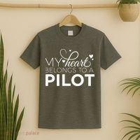 Pilot Wife Shirts My Heart Belongs To A Pilot Pilot Gift T-Shirt thumb 2