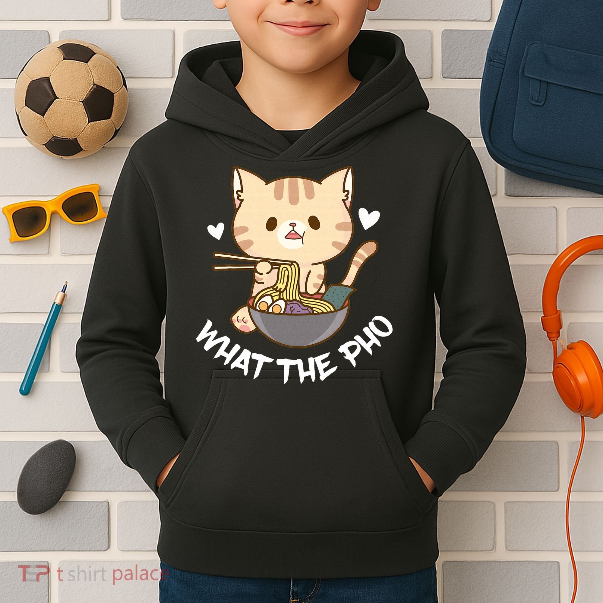 Pho What The Pho Cute Cat Vietnamese Food Pho Soup Ra Kids Hoodie