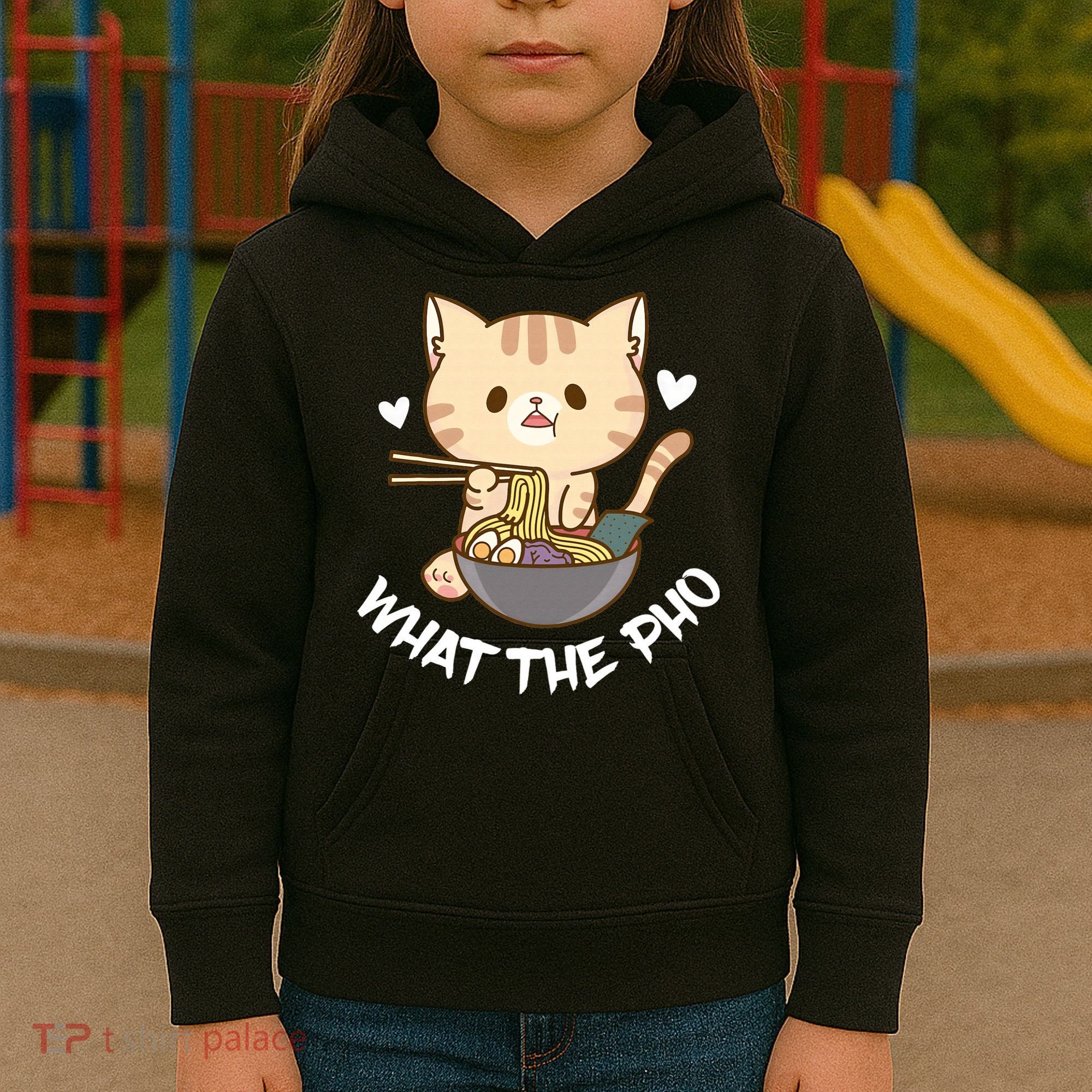 Pho What The Pho Cute Cat Vietnamese Food Pho Soup Ra Kids Hoodie