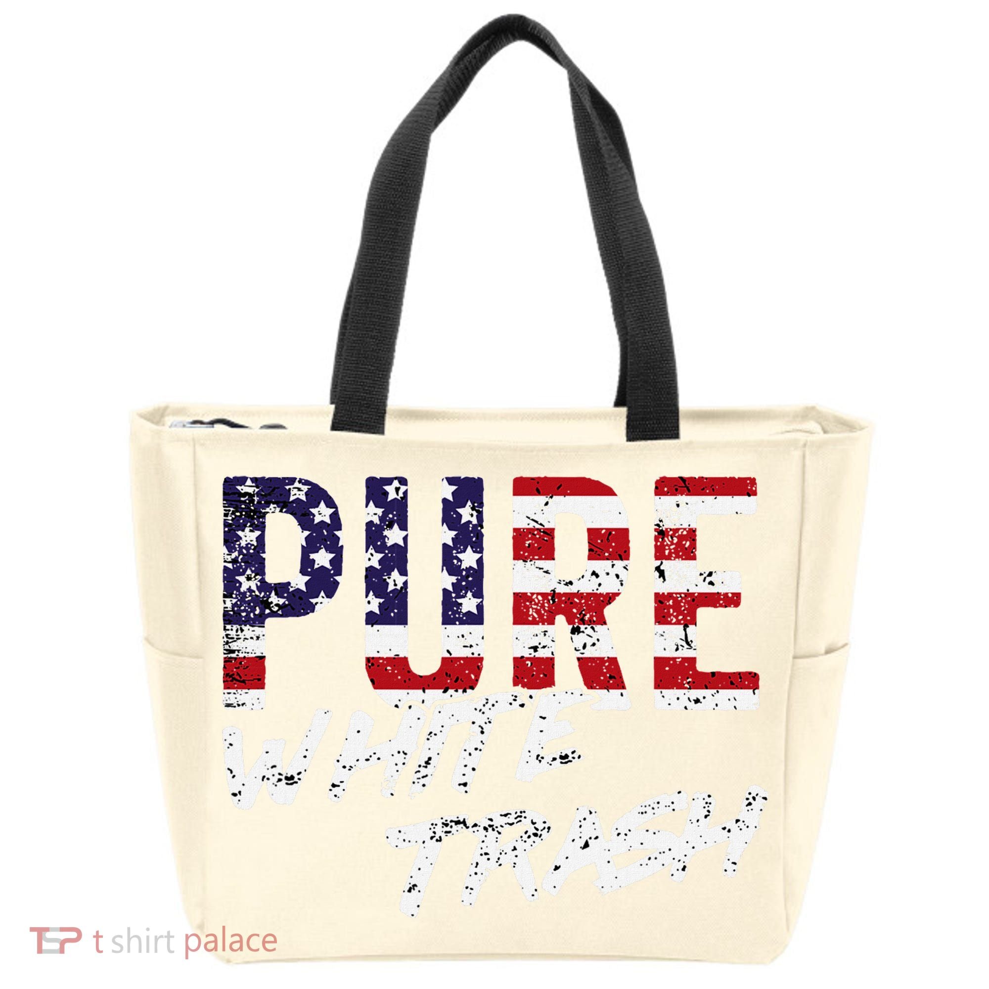 Pure White Trash Funny Redneck American Flag Tote Bag