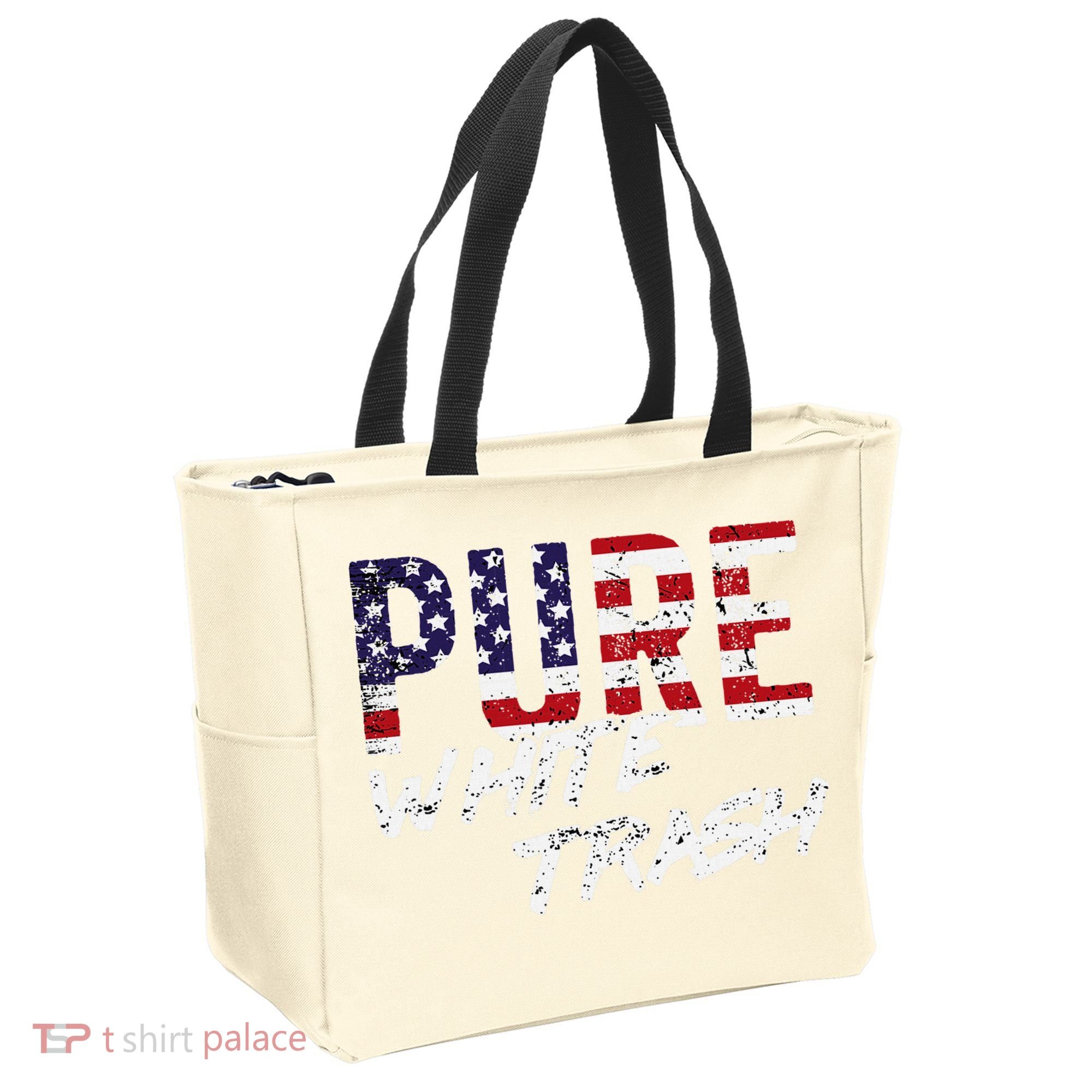 Pure White Trash Funny Redneck American Flag Tote Bag