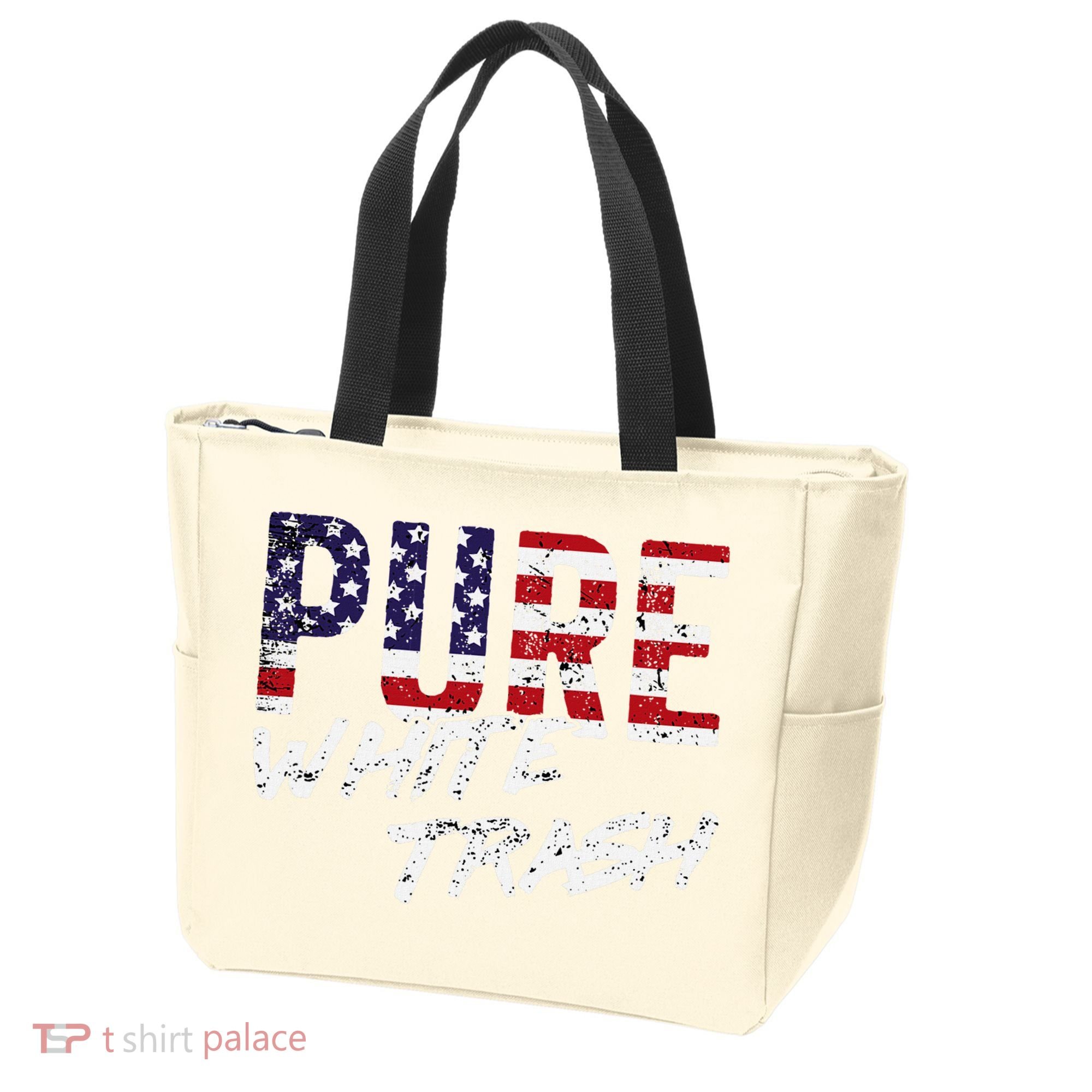 Pure White Trash Funny Redneck American Flag Tote Bag