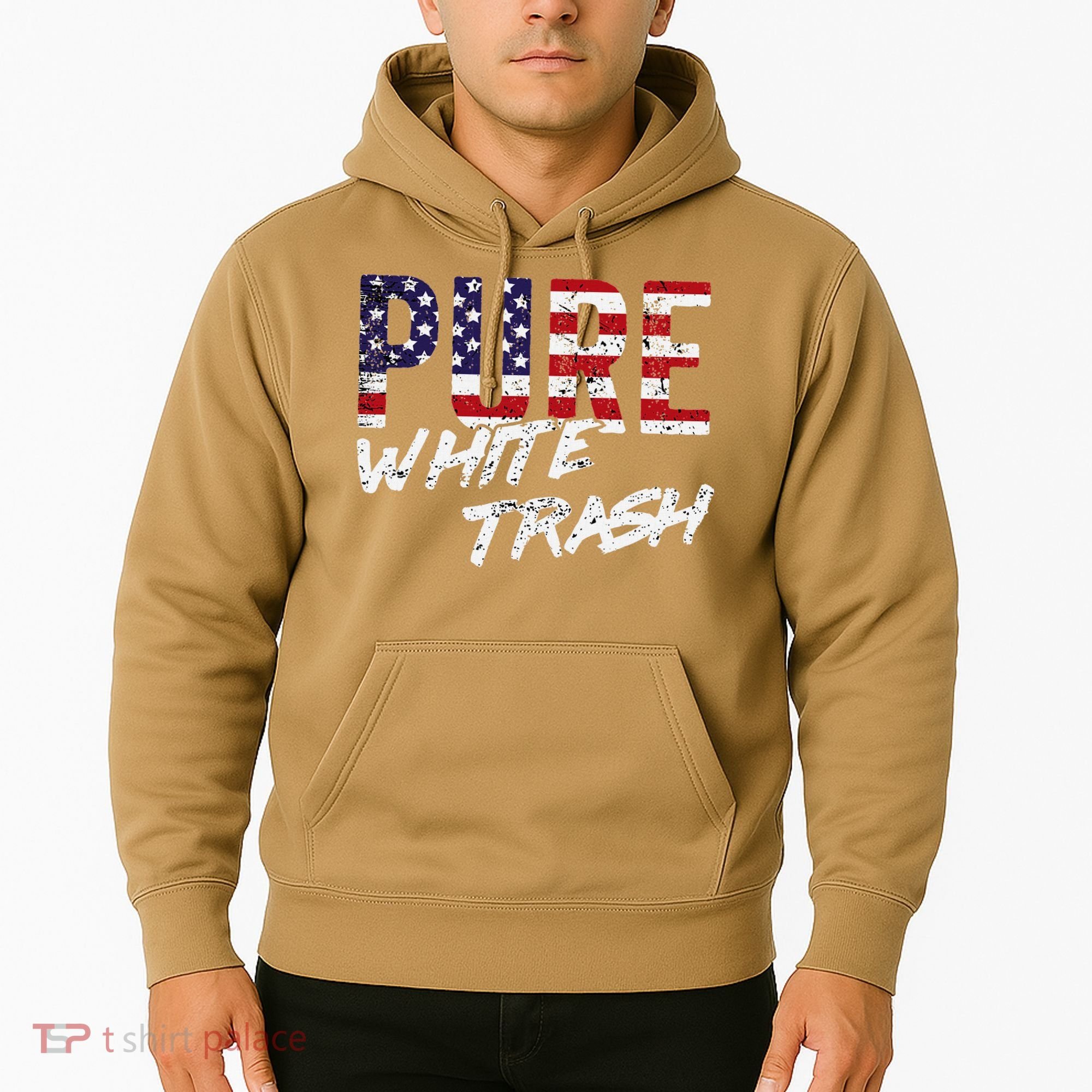 Pure White Trash Funny Redneck American Flag Hoodie