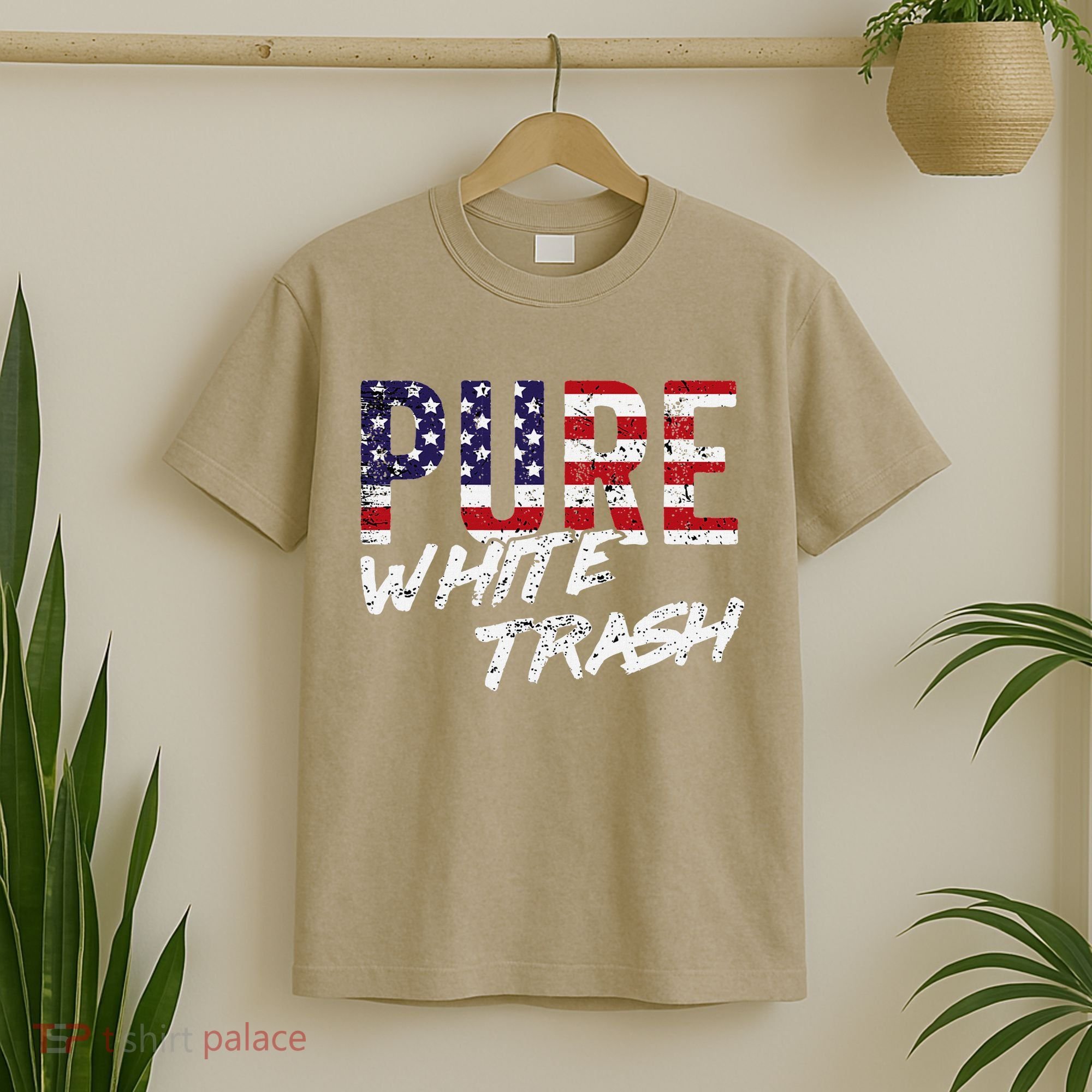 Pure White Trash Funny Redneck American Flag T-Shirt