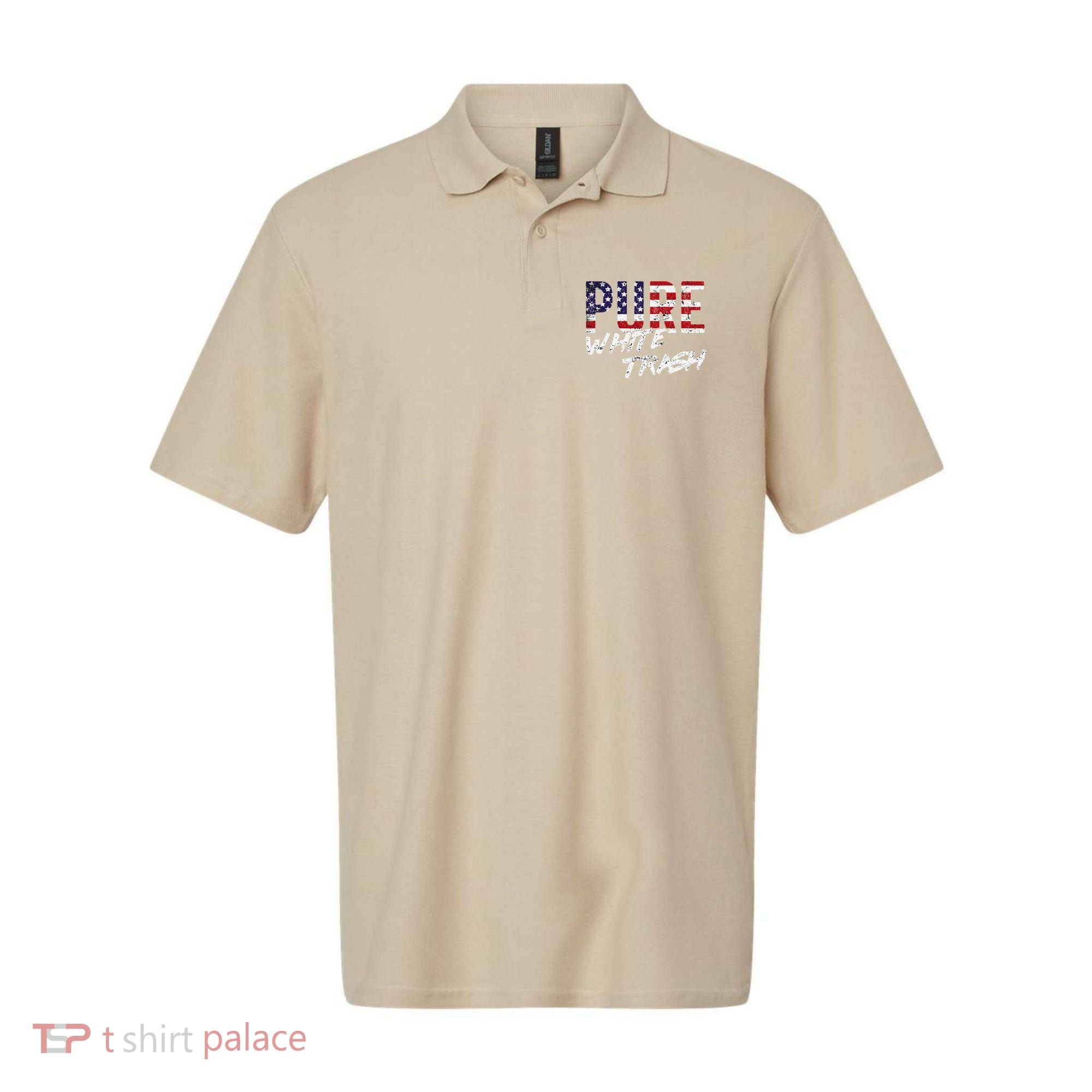 Pure White Trash Funny Redneck American Flag Polo