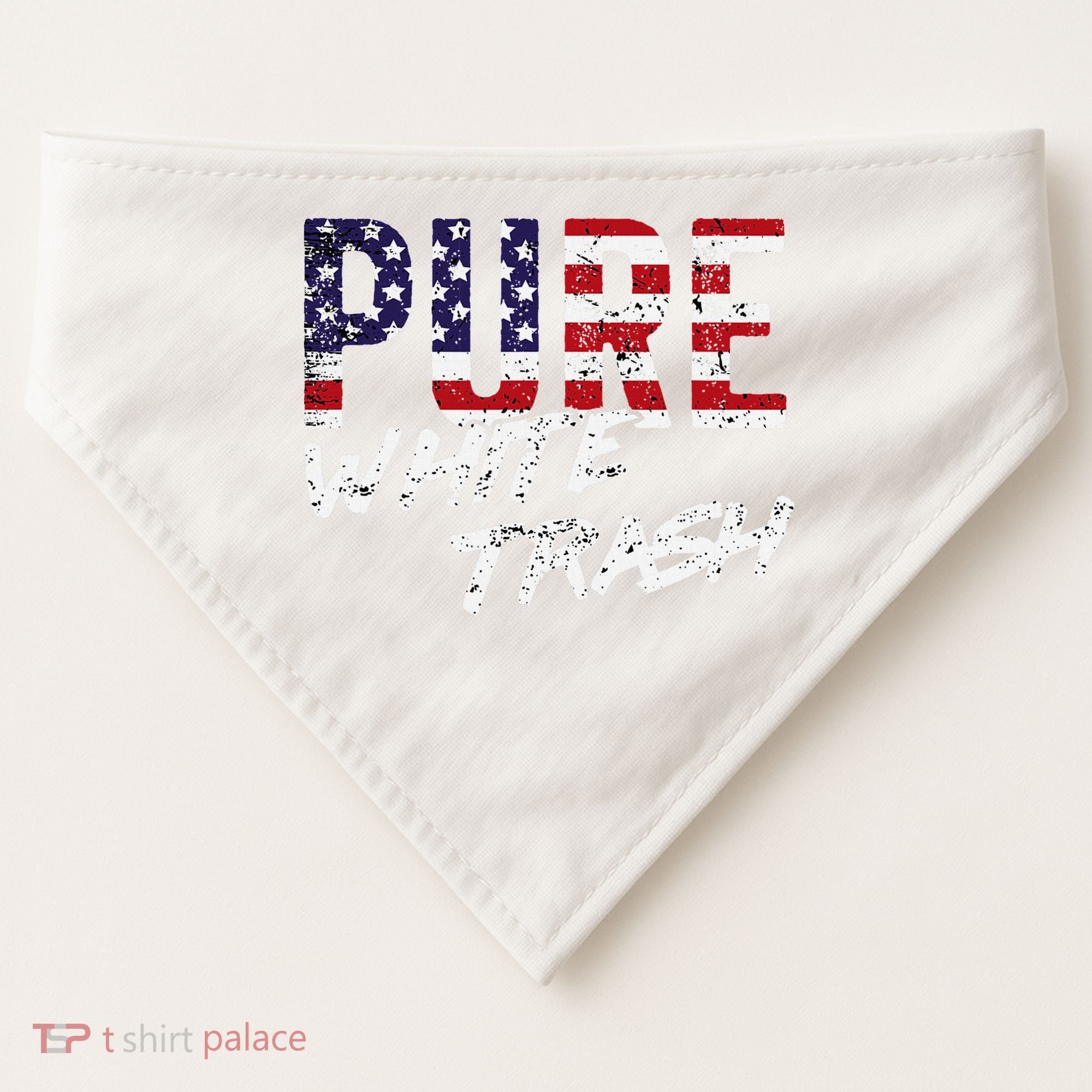 Pure White Trash Funny Redneck American Flag USA-Made Doggie Bandana