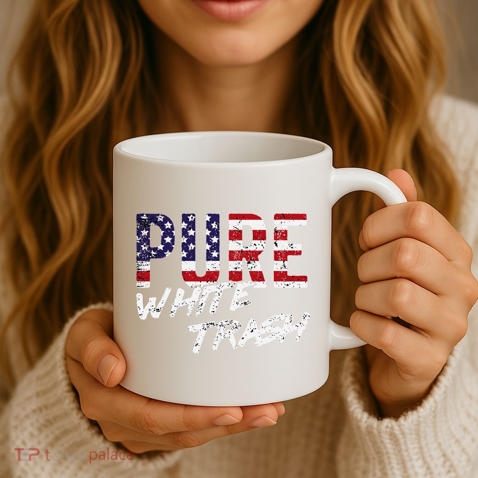 Pure White Trash Funny Redneck American Flag Coffee Mug