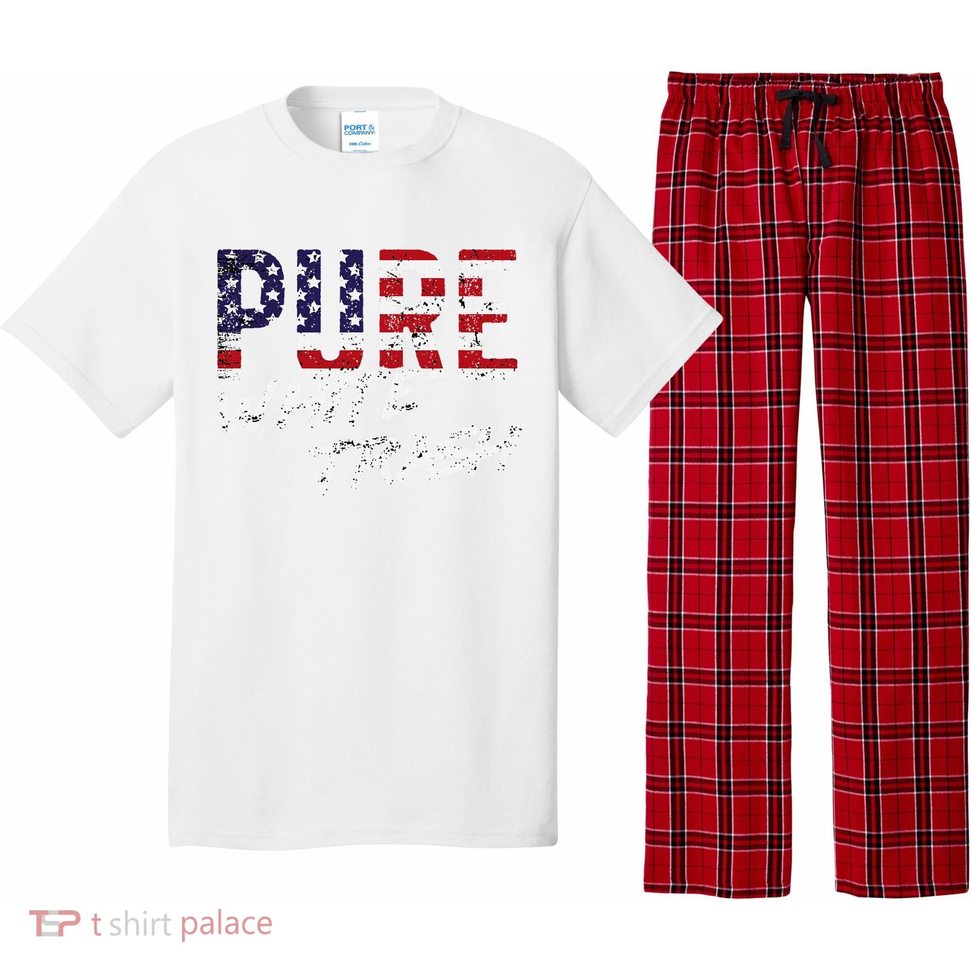 Pure White Trash Funny Redneck American Flag Pajama Set