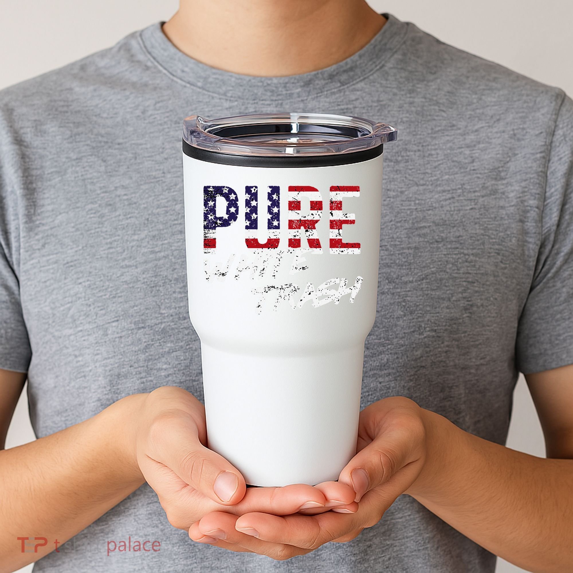 Pure White Trash Funny Redneck American Flag Tumbler