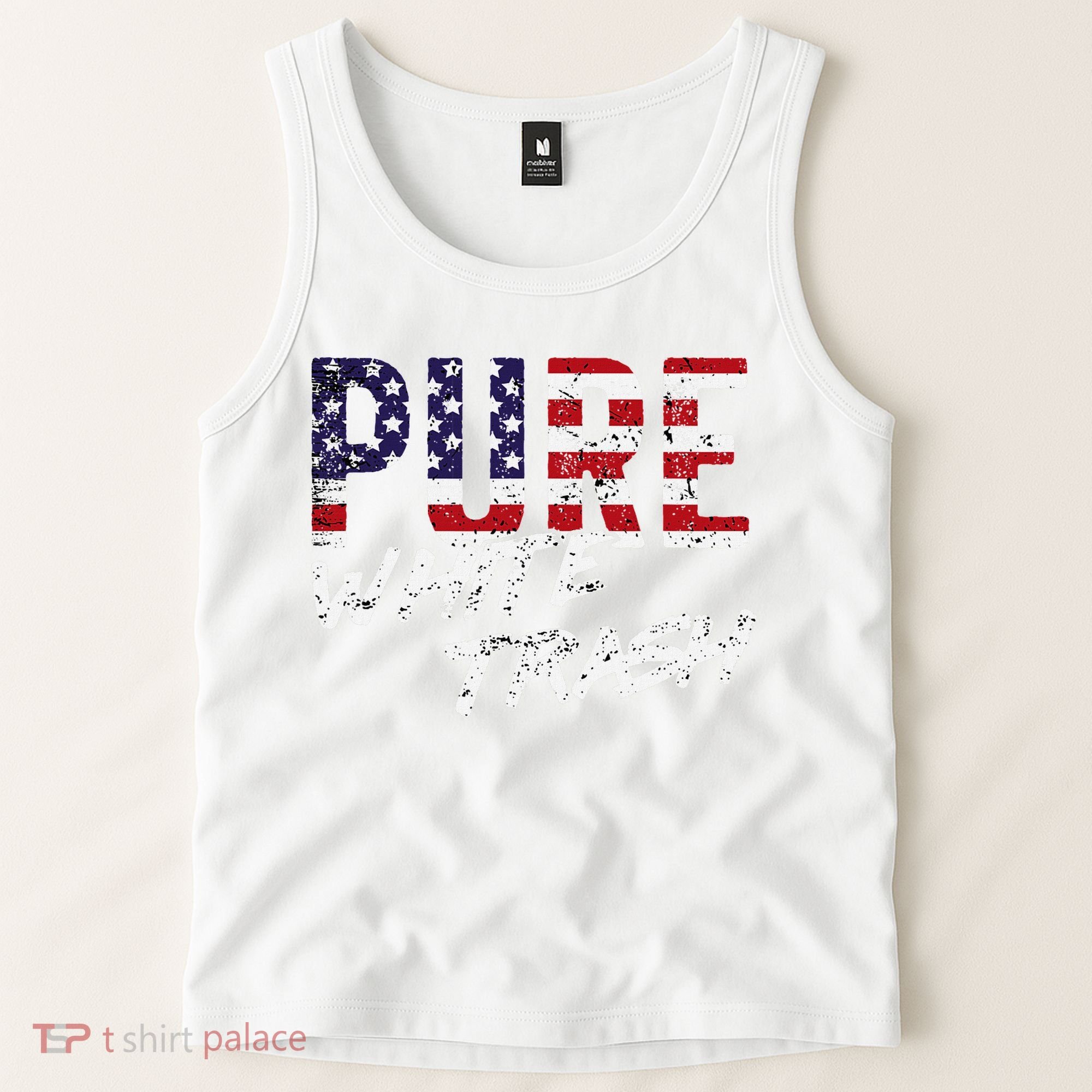 Pure White Trash Funny Redneck American Flag Tank Top