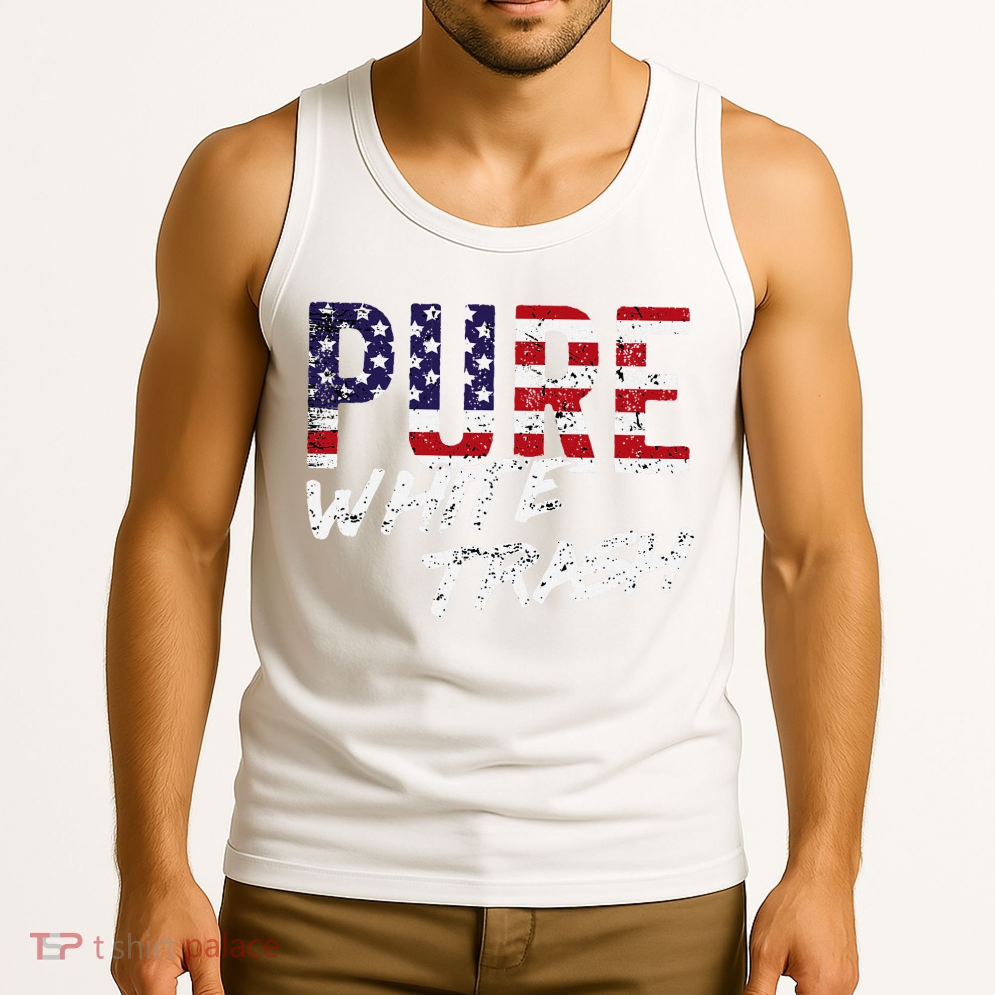 Pure White Trash Funny Redneck American Flag Tank Top