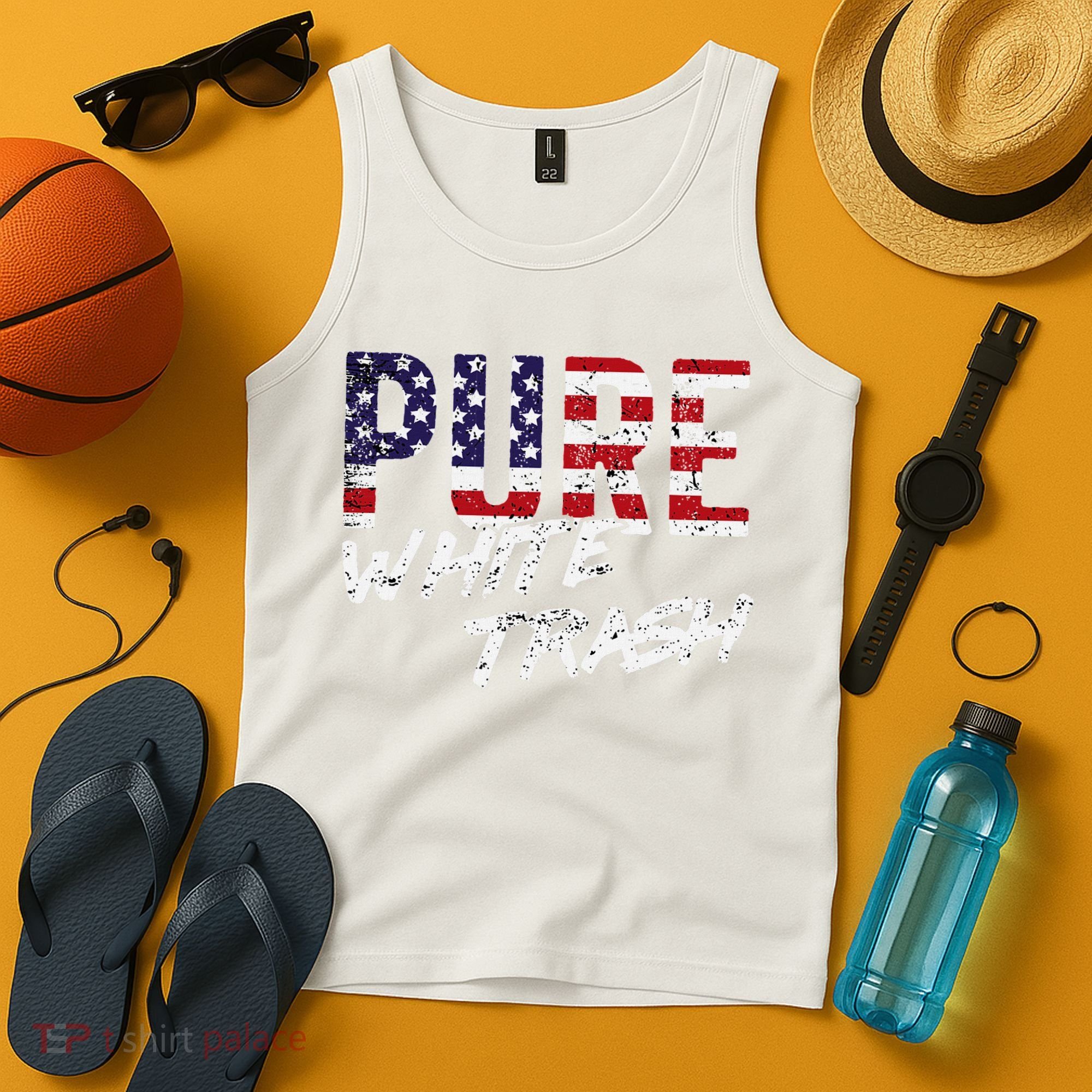 Pure White Trash Funny Redneck American Flag Tank Top