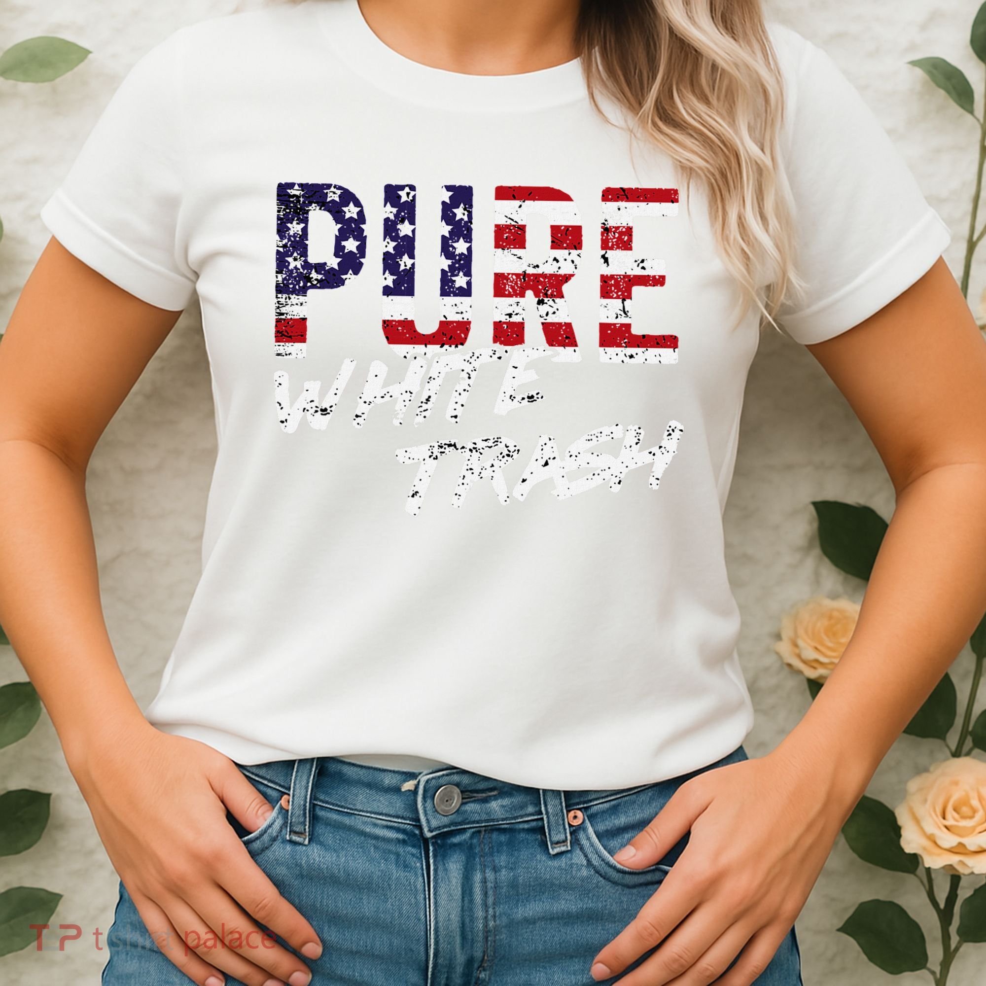 Pure White Trash Funny Redneck American Flag Women's T-Shirt