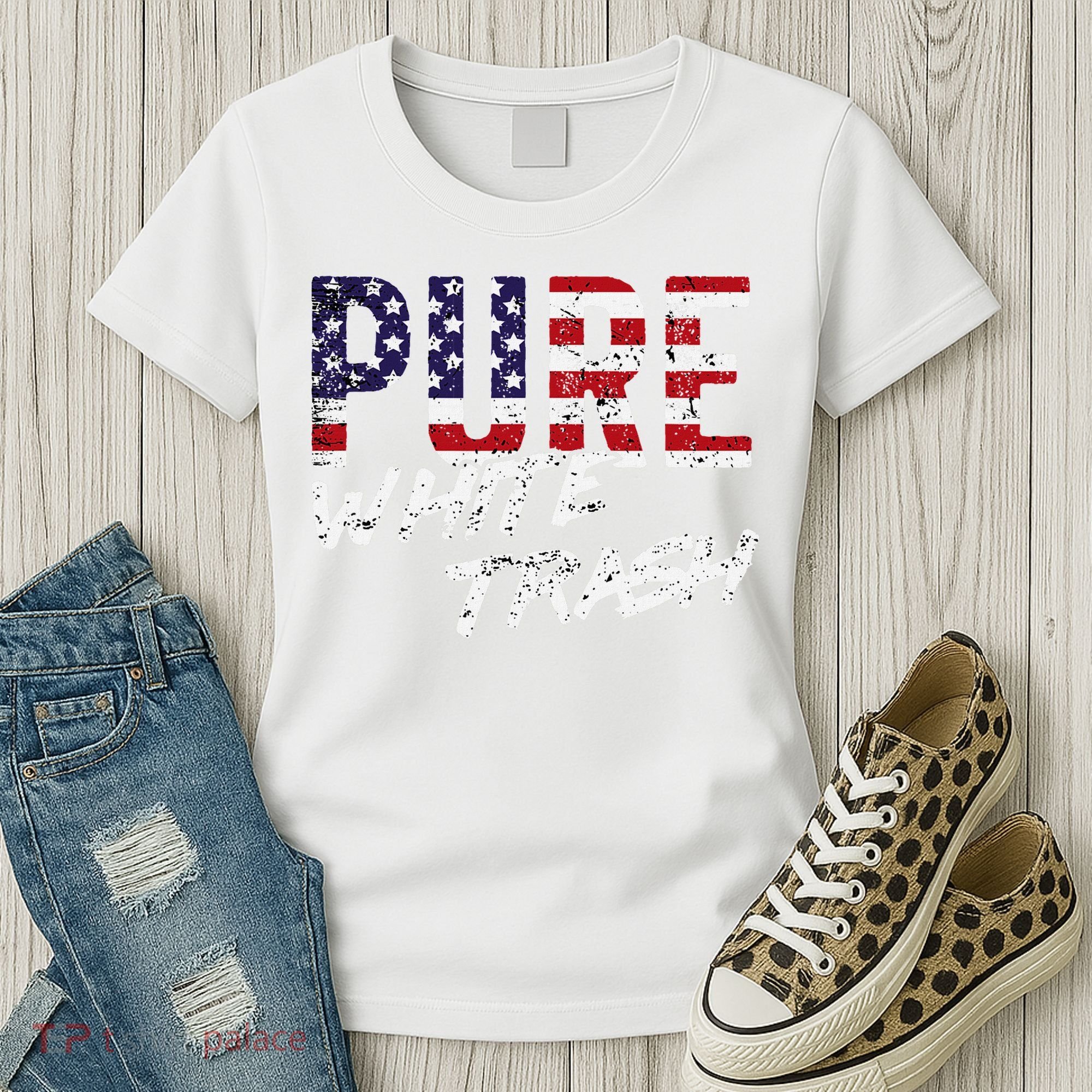 Pure White Trash Funny Redneck American Flag Women's T-Shirt