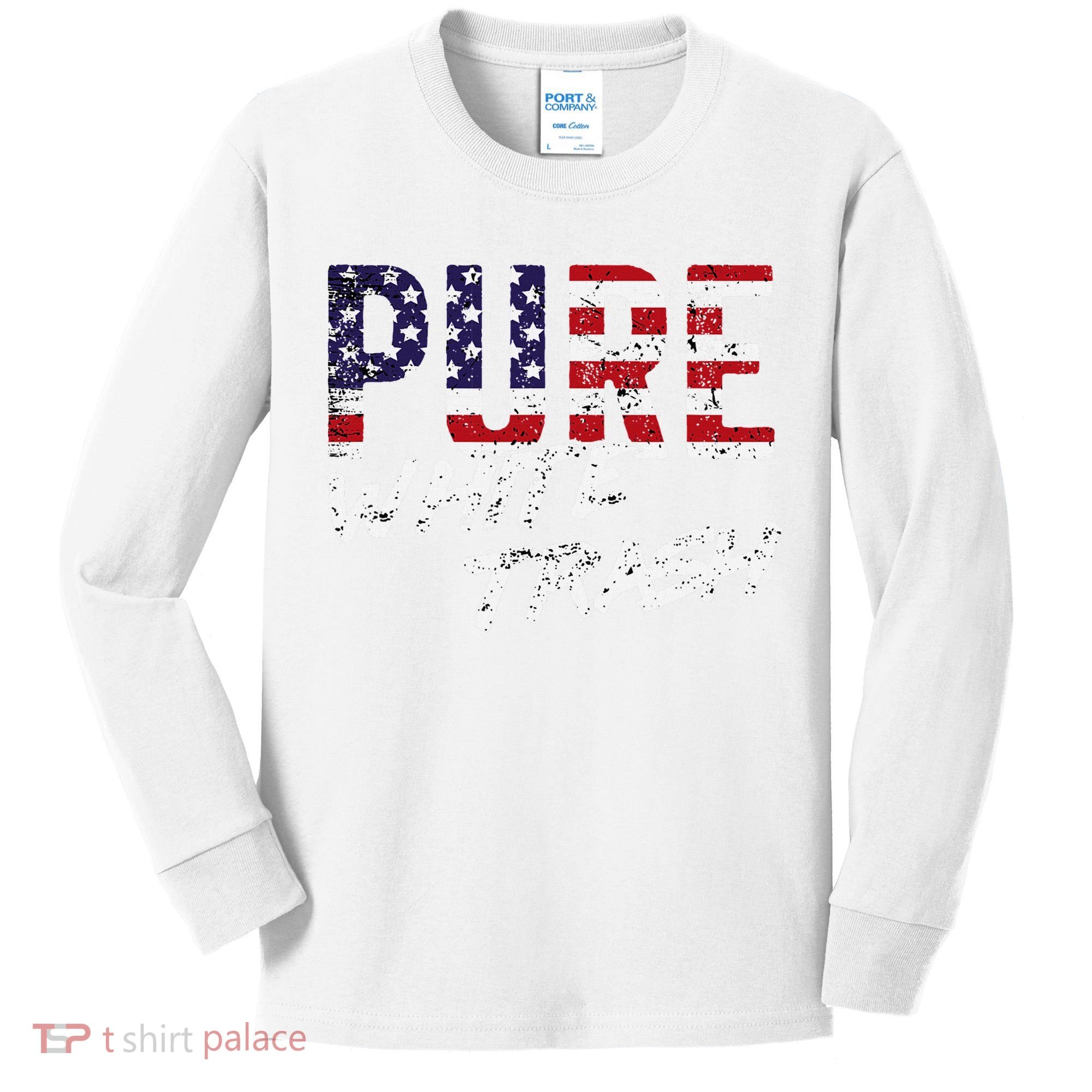 Pure White Trash Funny Redneck American Flag Kids Long Sleeve Shirt