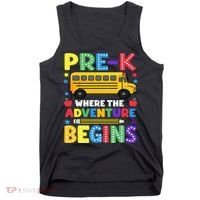 Pre-K Where The Adventure Begins PreK Teacher Back To Tank Top thumb 0
