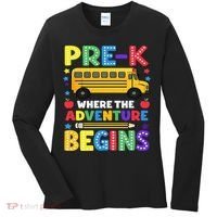 Pre-K Where The Adventure Begins PreK Teacher Back To Women's Long Sleeve Shirt thumb 0