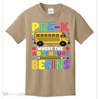 Pre-K Where The Adventure Begins PreK Teacher Back To Kids T-Shirt thumb 0