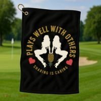 Plays Well With Others Swinger Couples Upside Down Pineapple Gift Golf Towel thumb 1