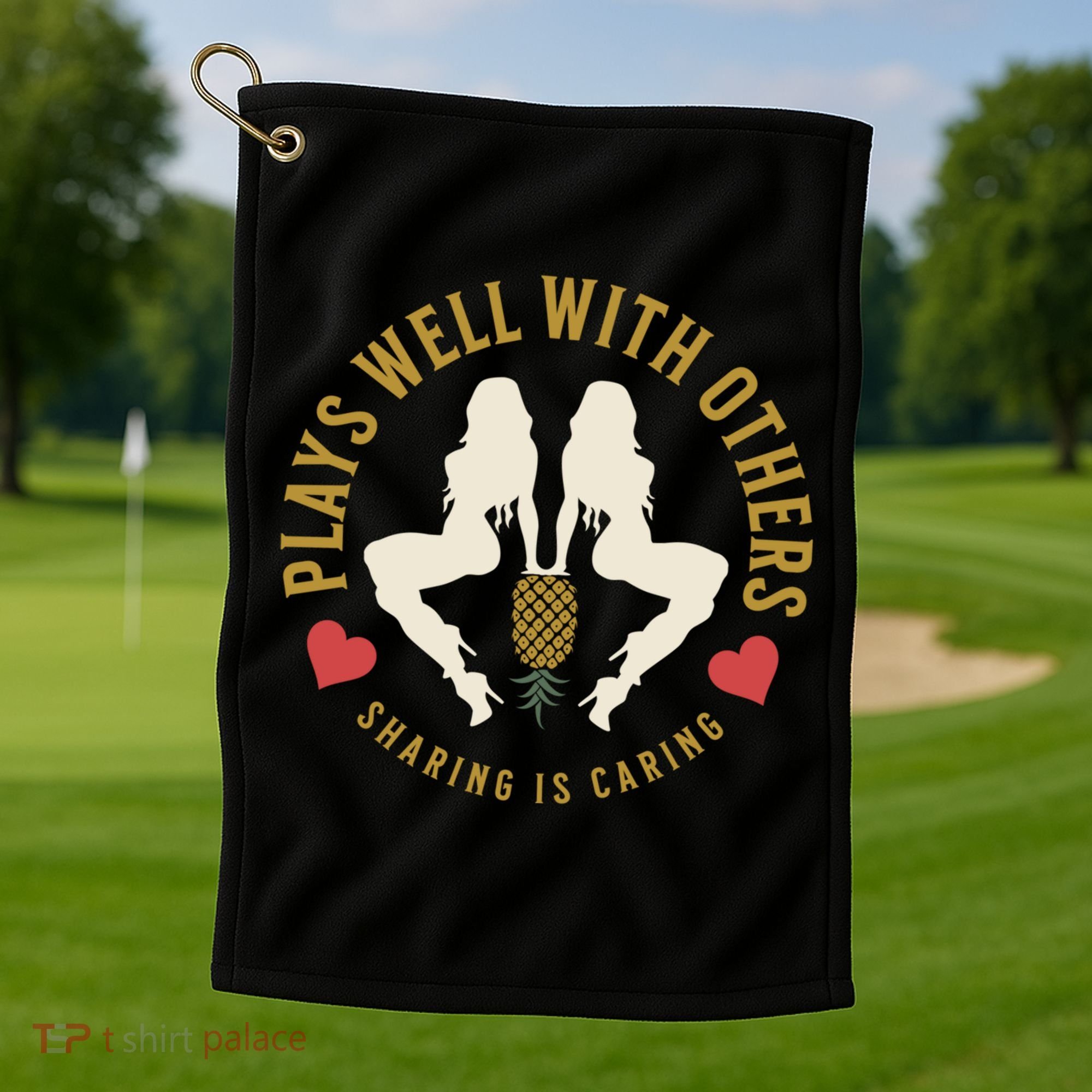 Plays Well With Others Swinger Couples Upside Down Pineapple Gift Golf Towel