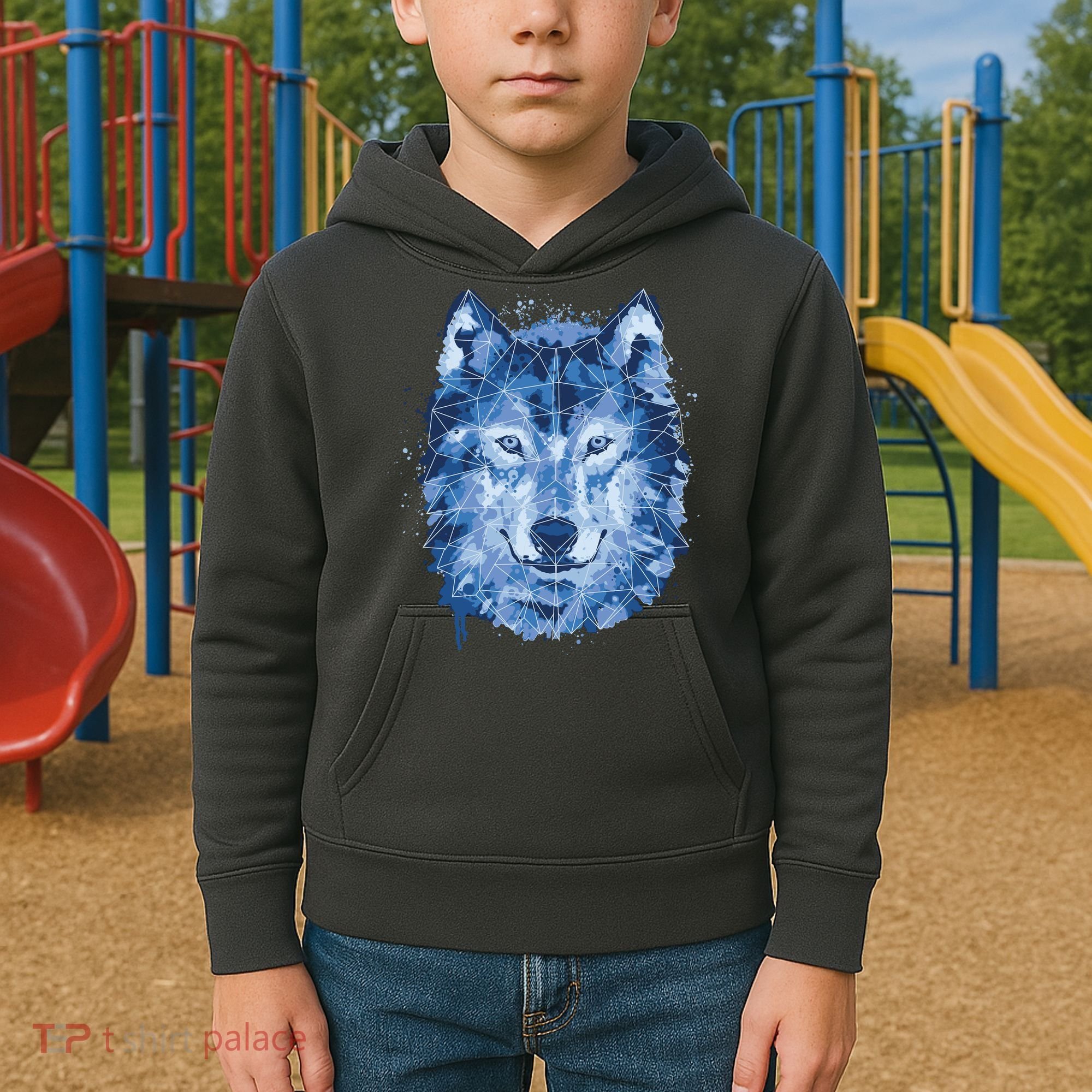Polygon Wolf Wild Animal Kids Hoodie