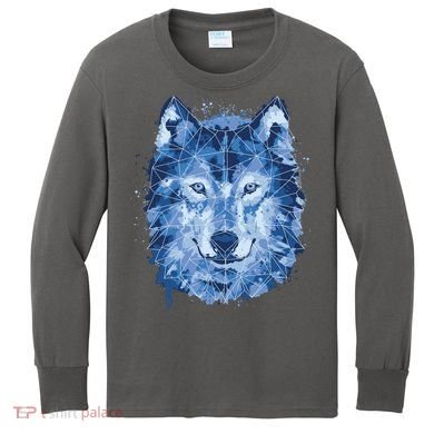 Polygon Wolf Wild Animal Kids Long Sleeve Shirt