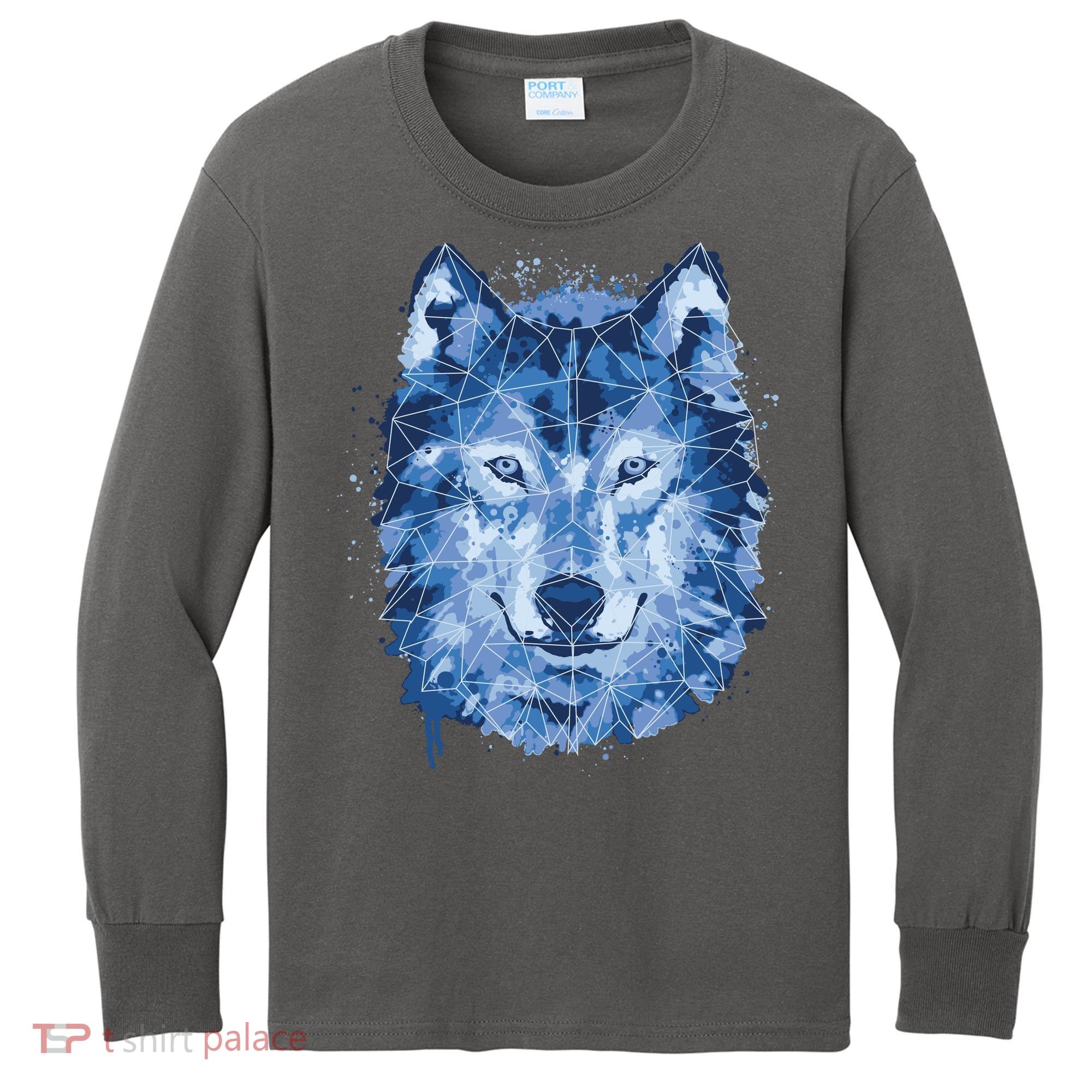 Polygon Wolf Wild Animal Kids Long Sleeve Shirt