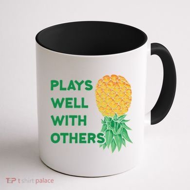 Plays Well With Others Upside Down Pineapple Meaningful Gift Polyamory Gift Coffee Mug back